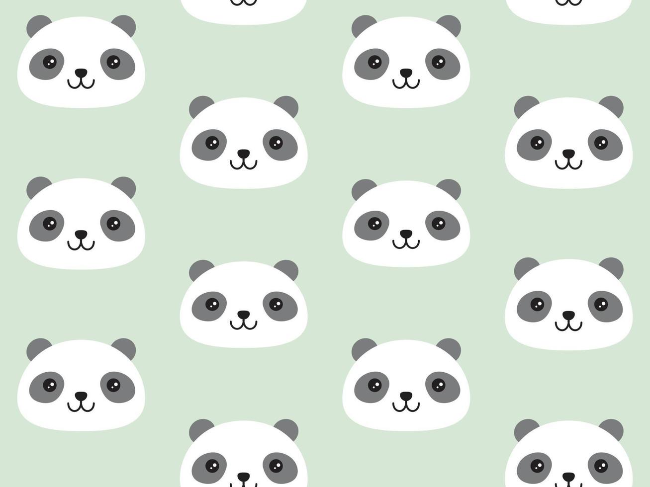 Cute panda pattern in cute kawaii style. Vector seamless background in flat graphic style.