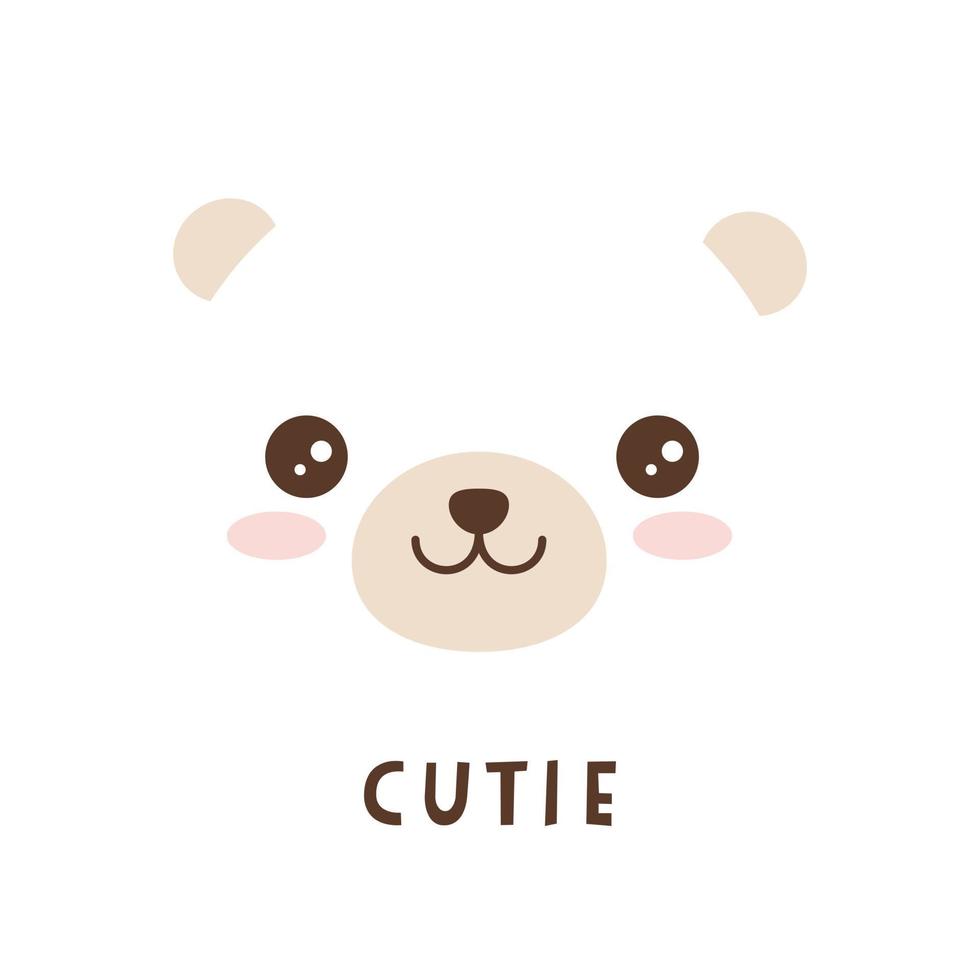 Cute bear face in kawaii style. Vector illustration of a smiling bear.