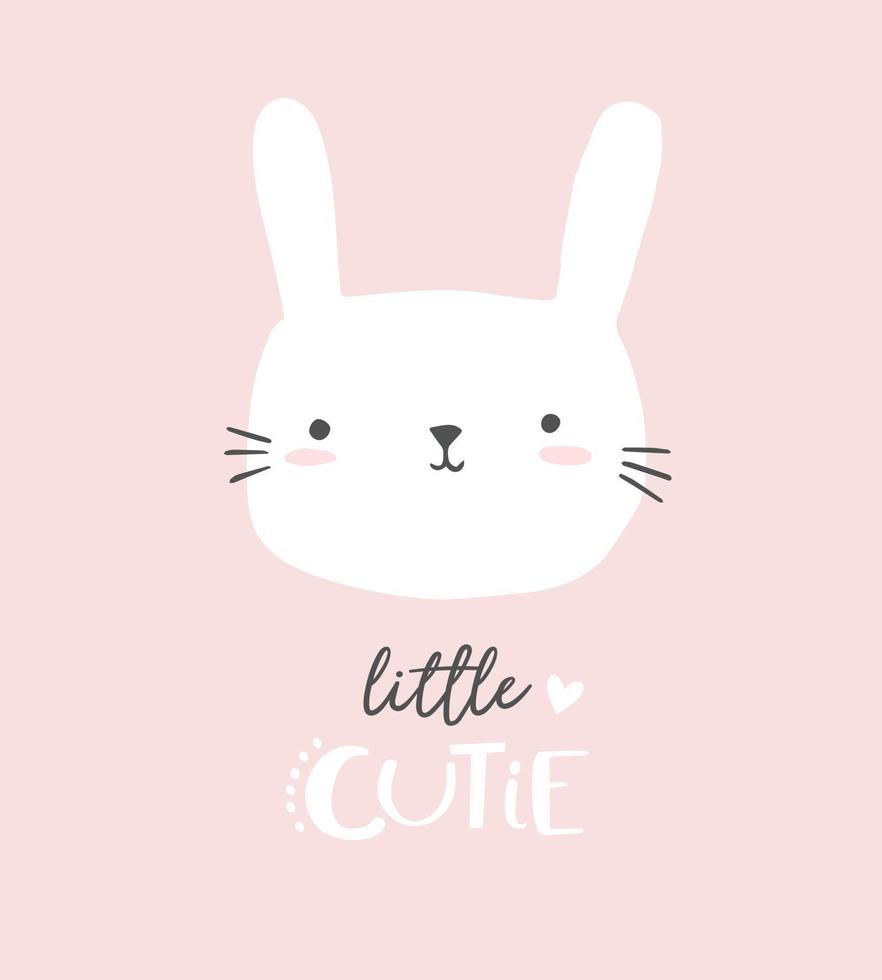 Cute bunny head with little Cutie phrase. Rabbit vector illustration. Girl baby shower. Design for baby, kids poster, nursery wall art, card, invitaton. Easter.