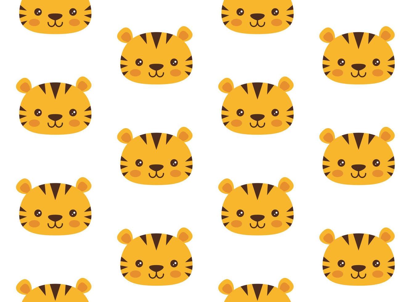 Cute tiger vector pattern in kawaii style. Child wildlife seamless print.