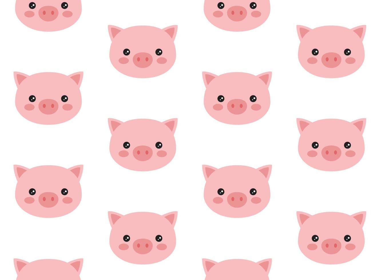 Cute pig head vector pattern. Kawaii seamless background.