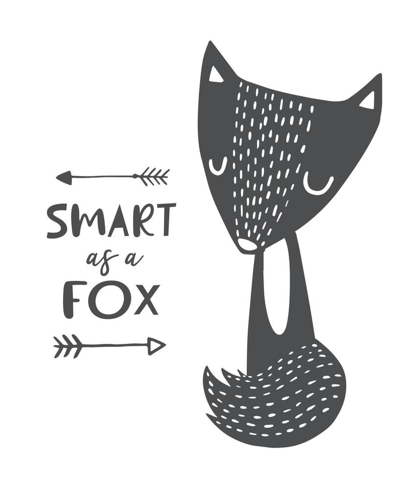 Cute fox illustration in scandinavian style. Hand drawn doodle vector. Smart as a fox. vector