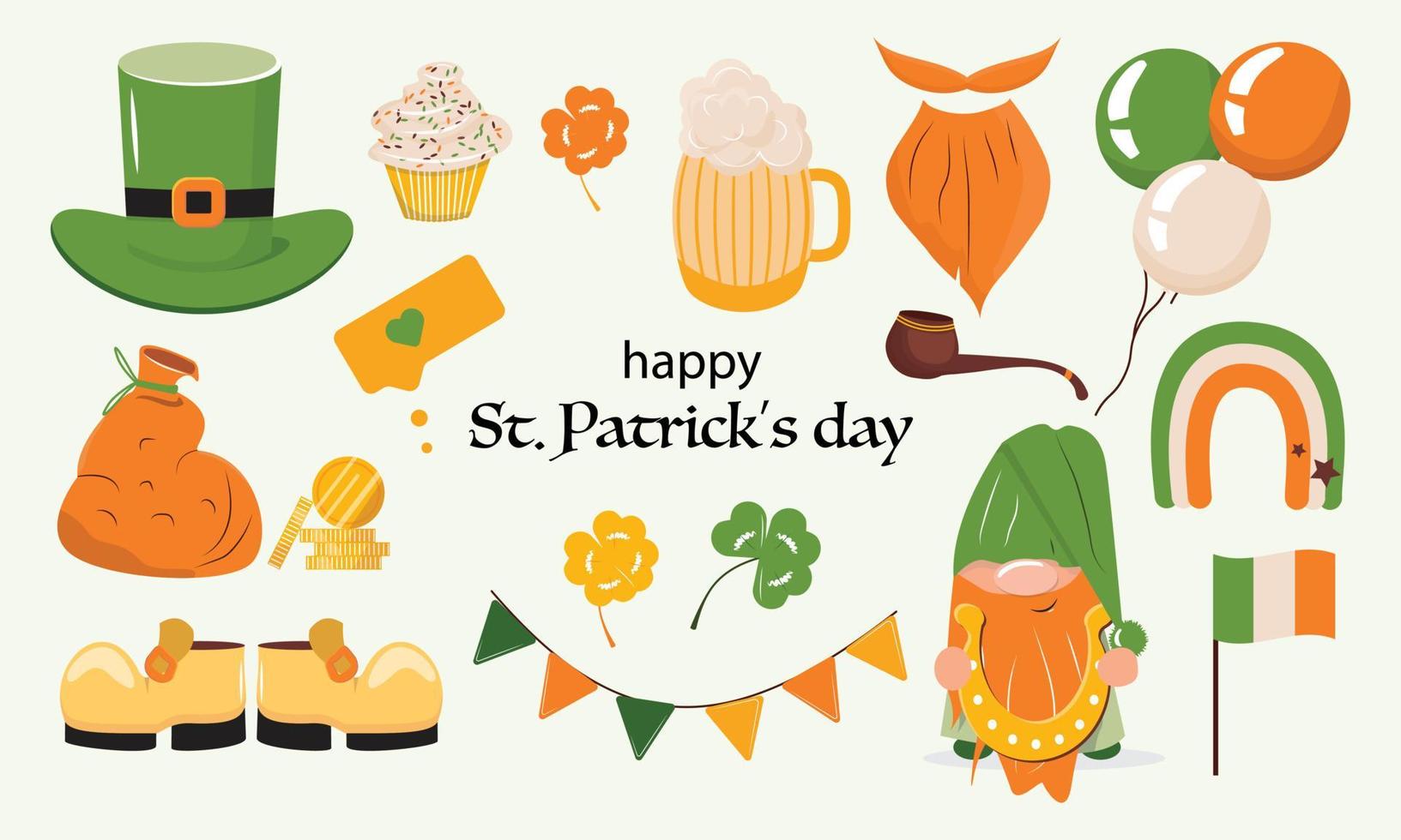 Collection of St. Patrick's day design elements. Set of items for any cute projects to St. Patrick's day. vector