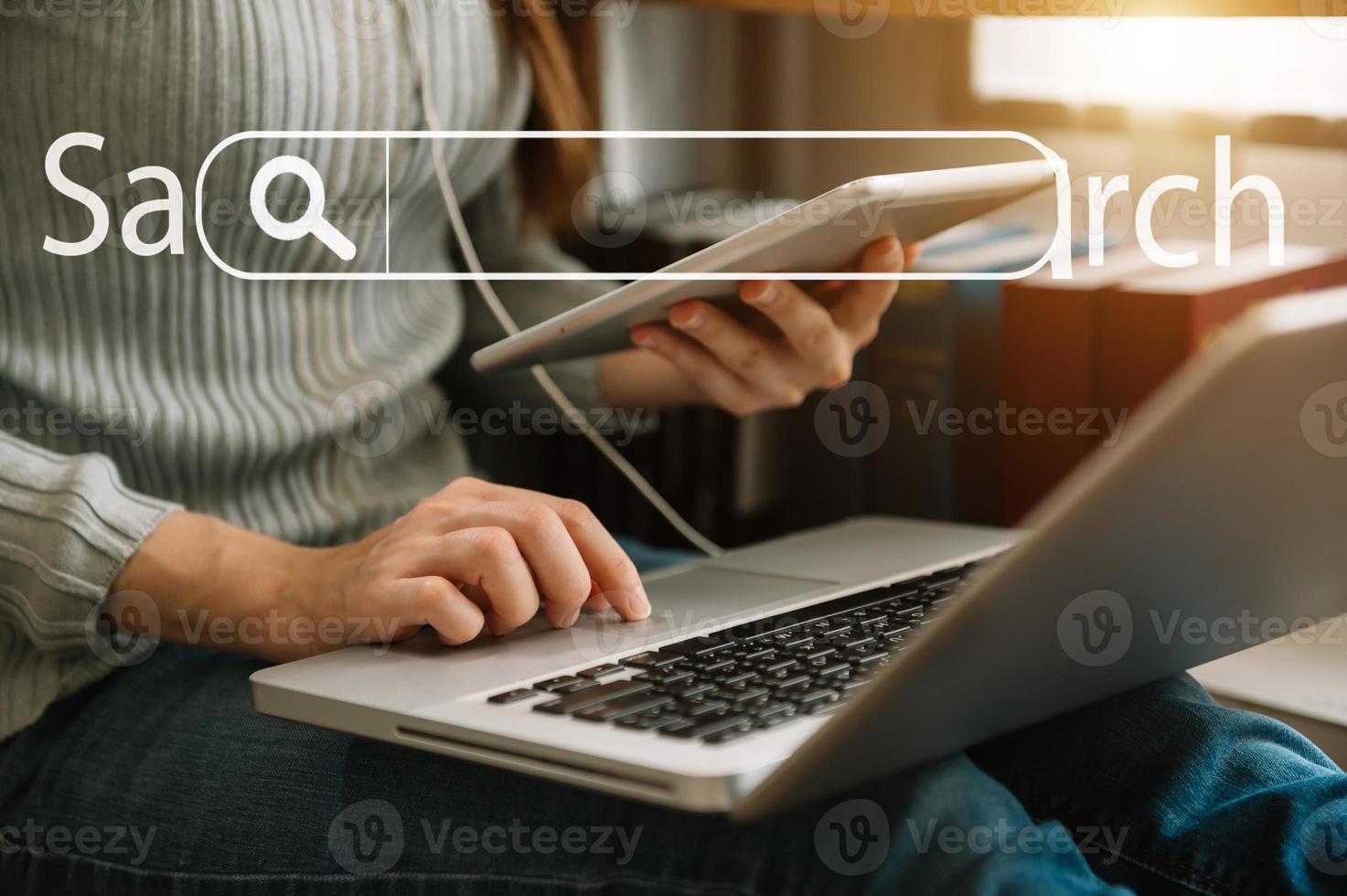 Searching Browsing Internet Data Information Networking Concept with blank search bar. photo