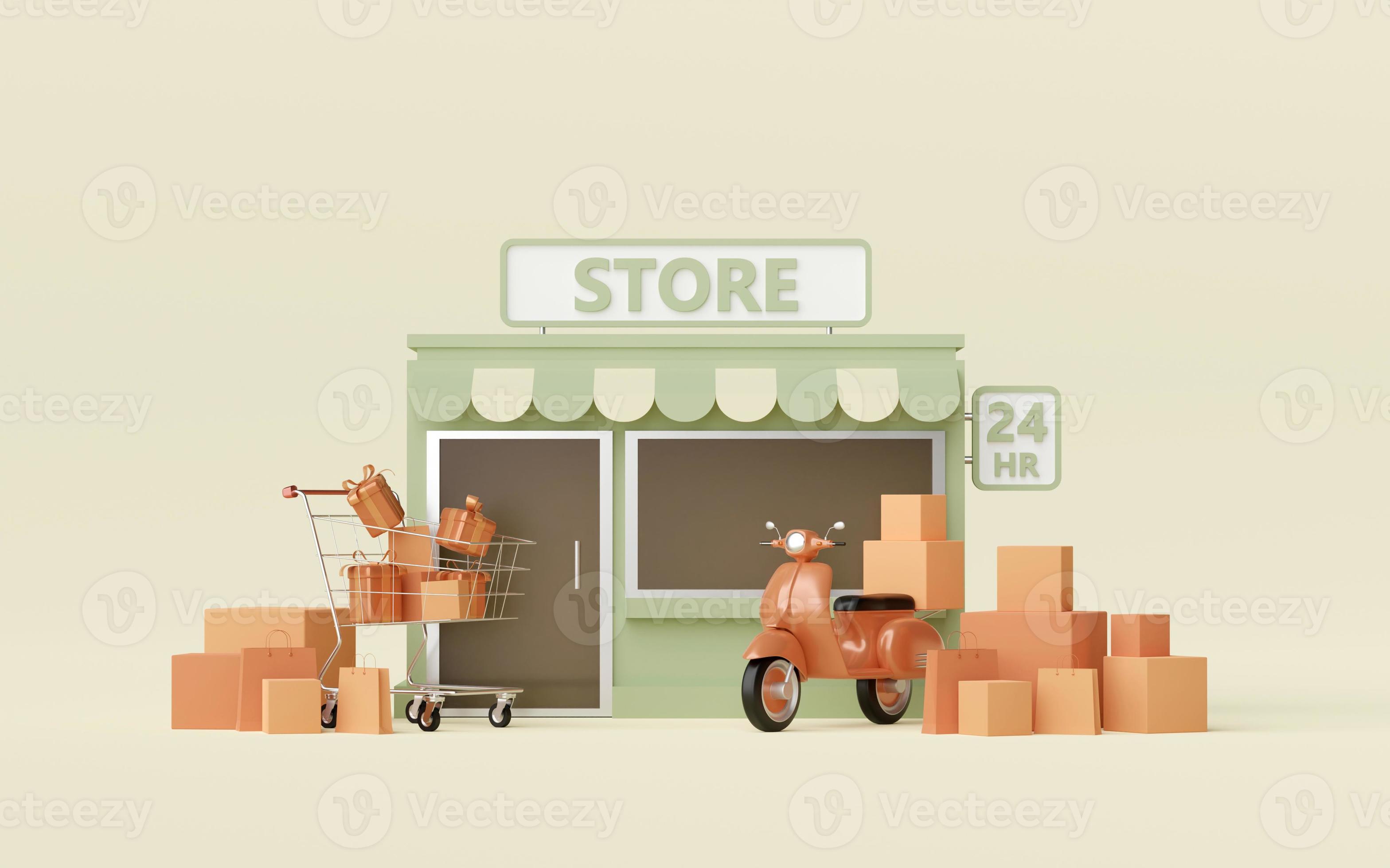 concept, Convenience store and delivery service by scooter, 3d illustration 6400486