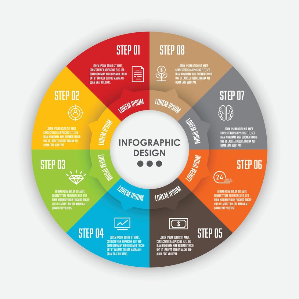 Vector set template infographic circle 8 step. Template diagrame for presentation.