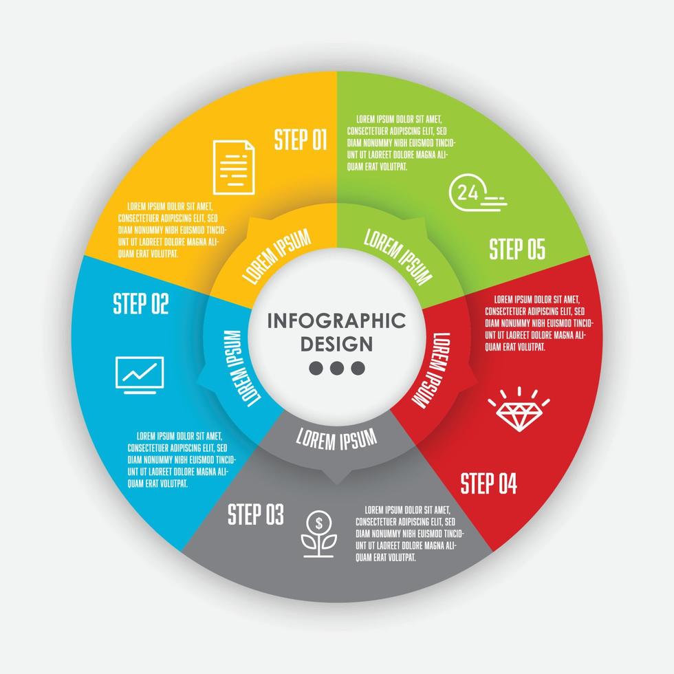 Vector set template infographic circle 5 step. Template diagrame for presentation.