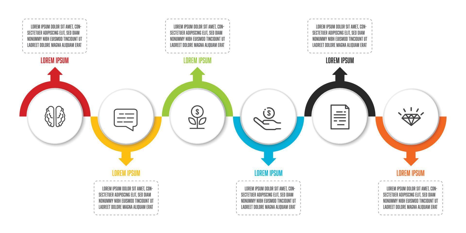 concepto de negocio de presentación vectorial. plantilla de infografía 6 pasos. vector