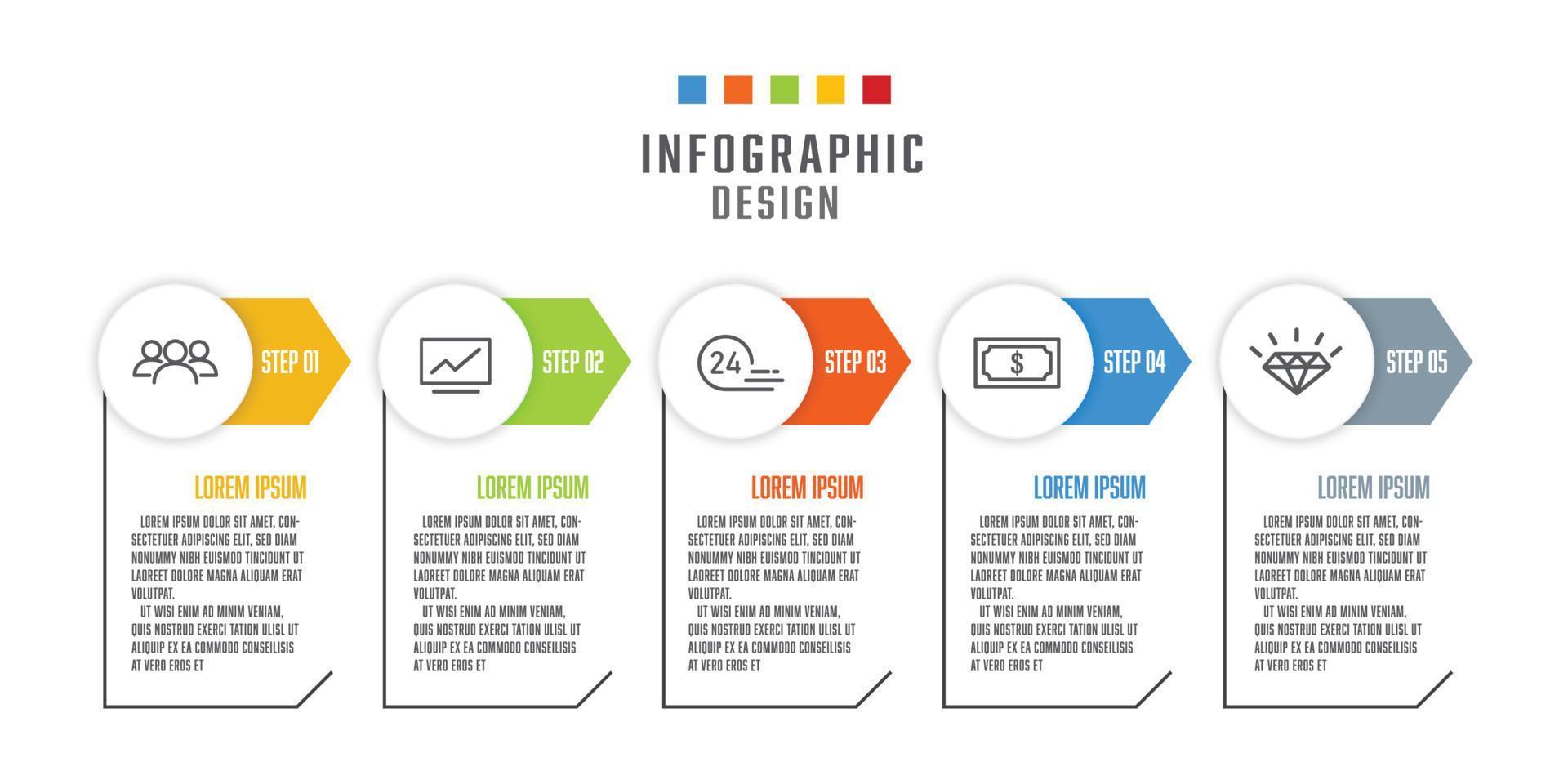Vector business infographic thin line process template 5 step.