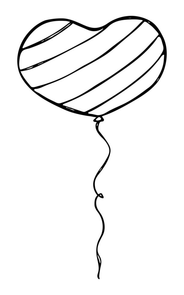 Hand drawn flying balloon illustration isolated on a white background. Valentine's day balloon doodle. Holiday clipart. vector