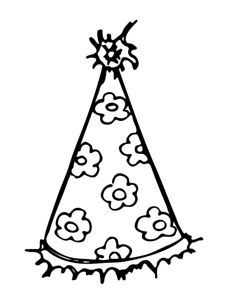 Hand drawn party hat illustration isolated on a white background. Birthday cap doodle. Holiday clip art. vector