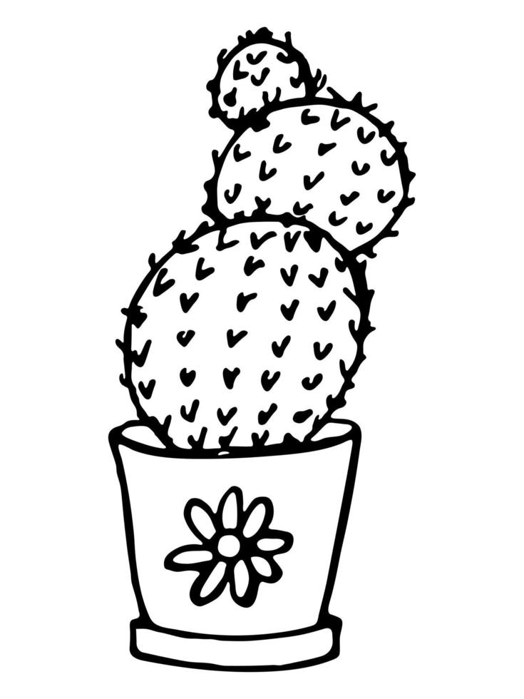 Cute hand drawn simple cactus. Houseplant in a pot clipart. Cacti illustration isolated on white background. Cozy home doodle. vector