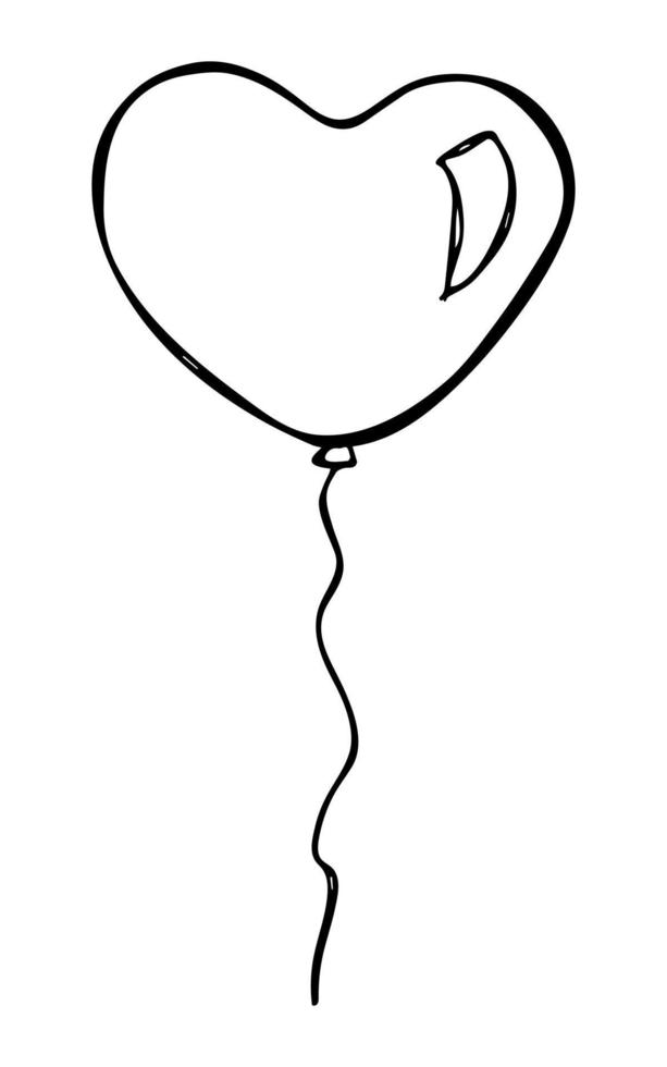 ilustración de globo volador dibujada a mano aislada en un fondo blanco. garabato de globo de san valentín. imágenes prediseñadas de vacaciones. vector