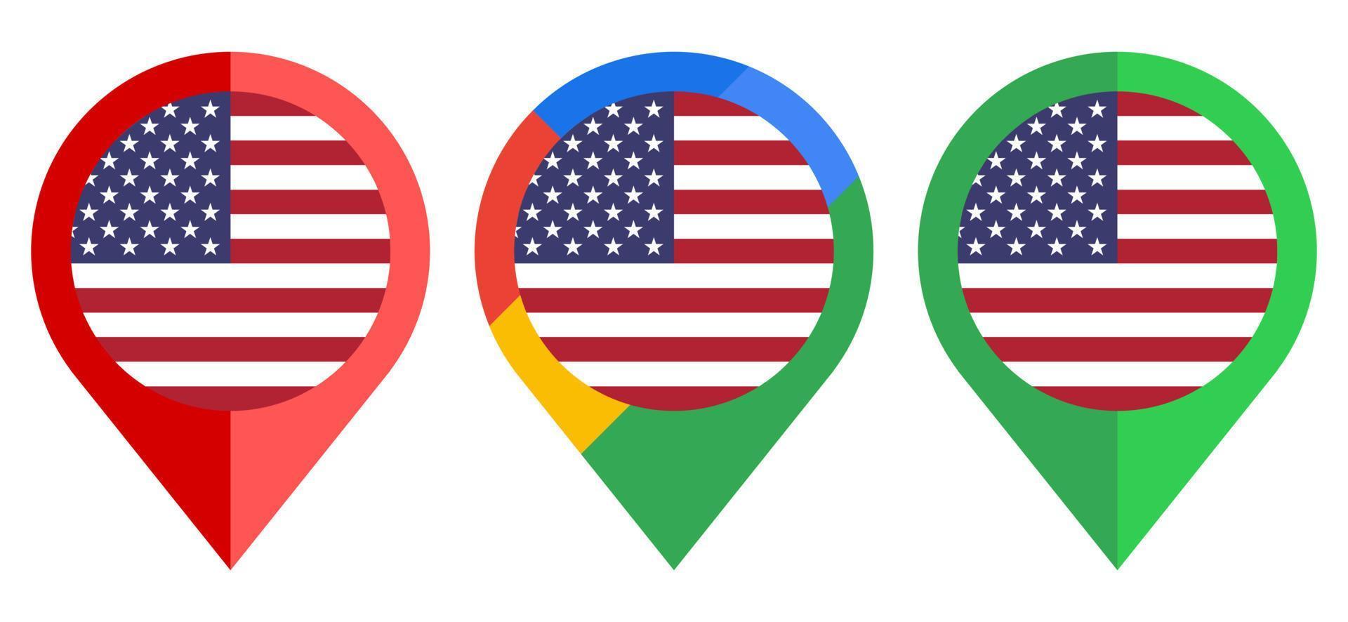 flat map marker icon with usa flag isolated on white background vector