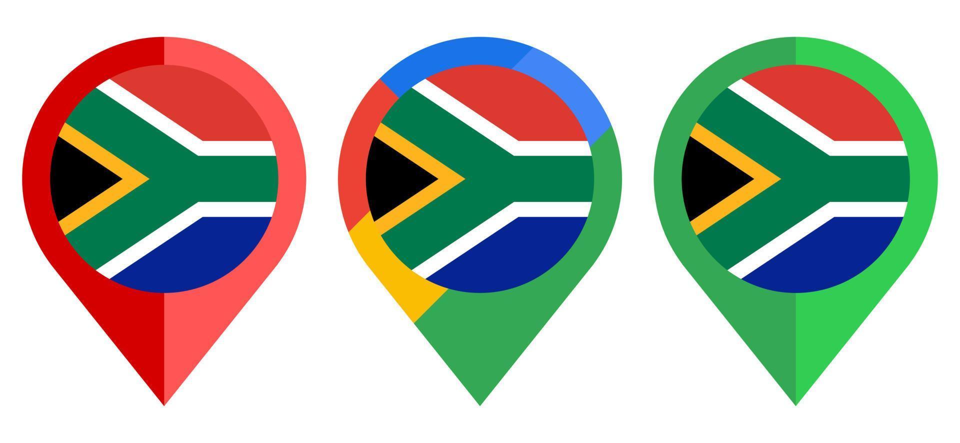 icono de marcador de mapa plano con bandera de Sudáfrica aislado sobre fondo blanco vector