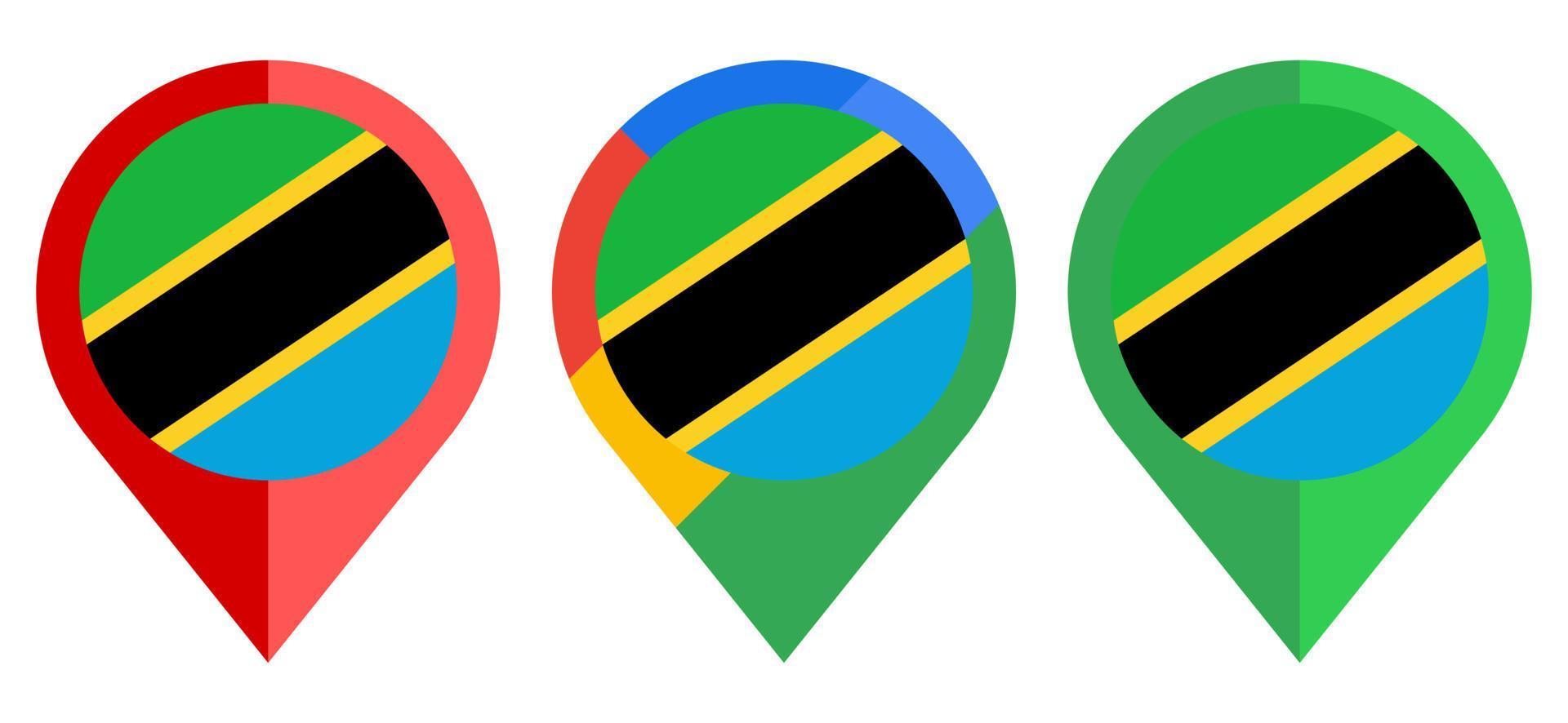 icono de marcador de mapa plano con bandera de tanzania aislado sobre fondo blanco vector