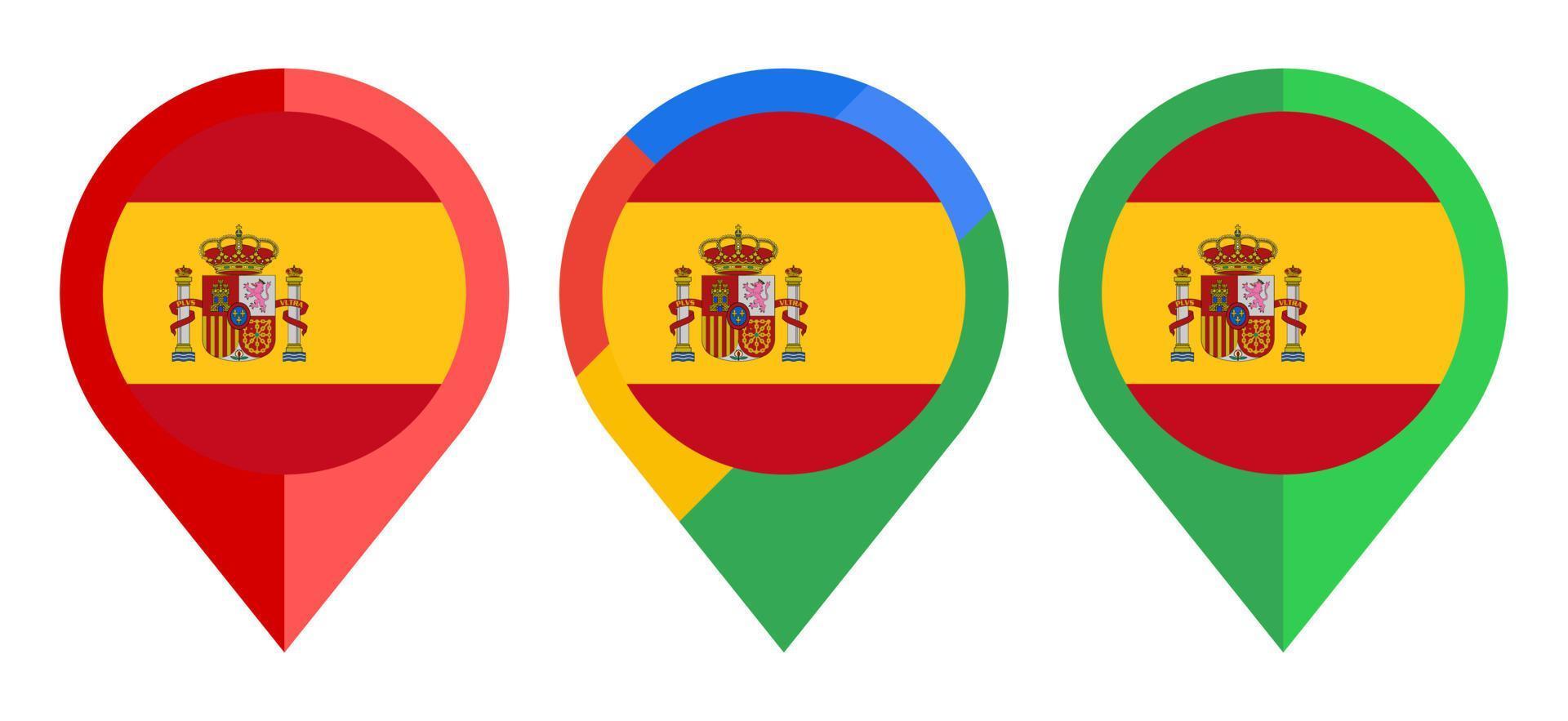 icono de marcador de mapa plano con bandera de españa aislado sobre fondo blanco vector