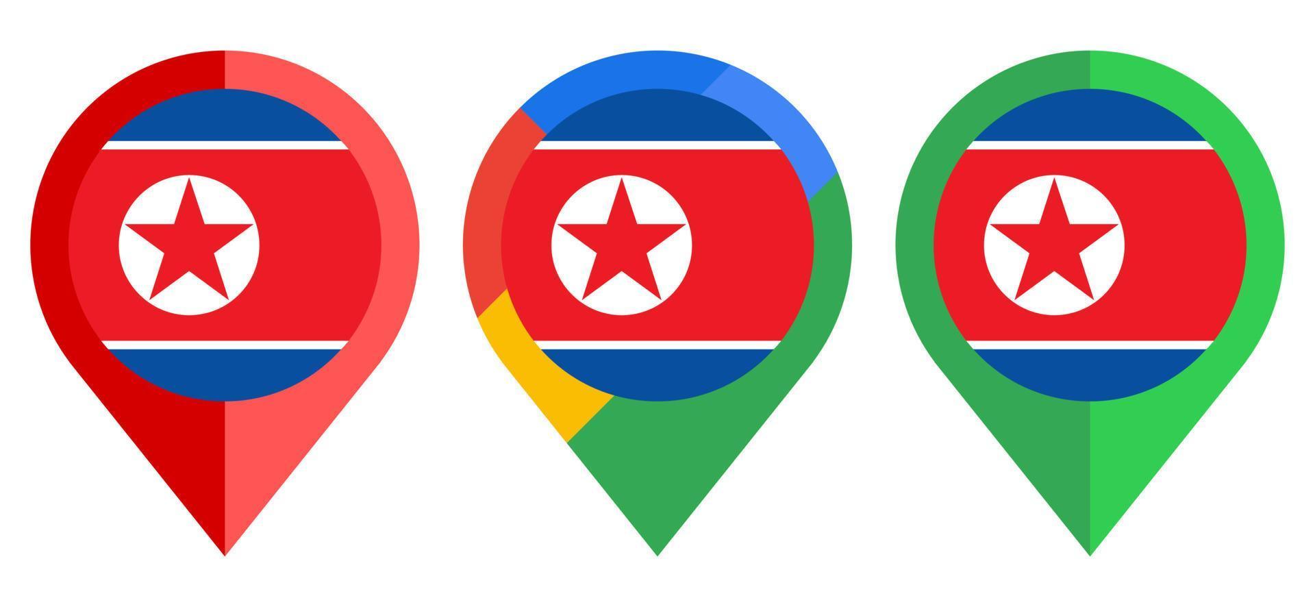 flat map marker icon with north korea flag isolated on white background vector
