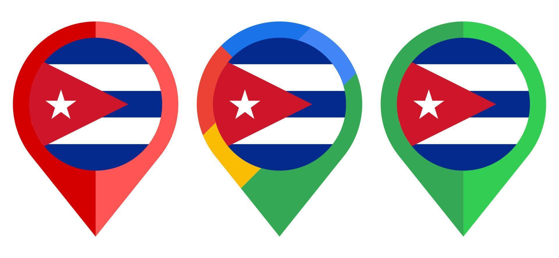 icono de marcador de mapa plano con bandera de cuba aislado sobre fondo blanco vector