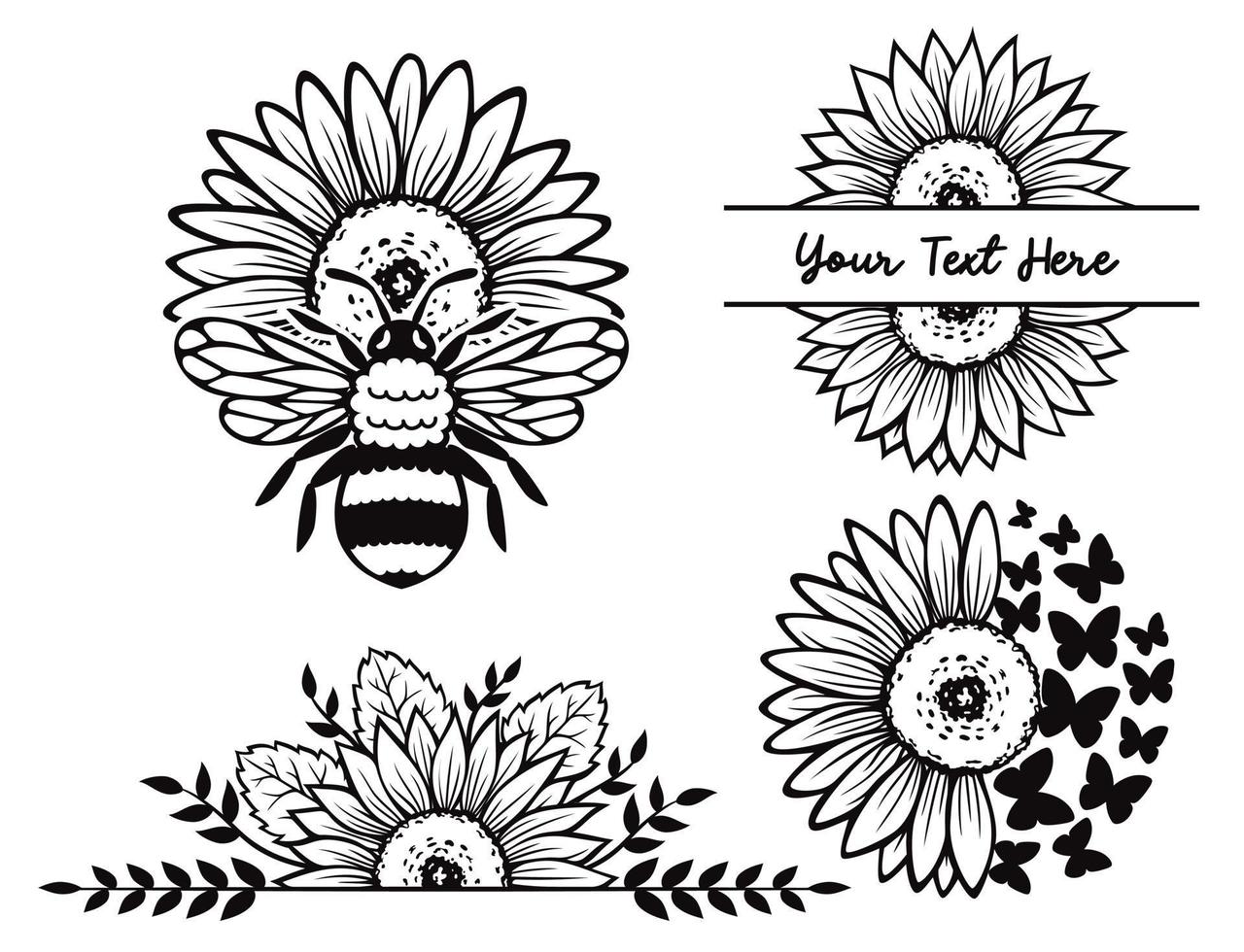 Sunflower silhouette vector illustrations