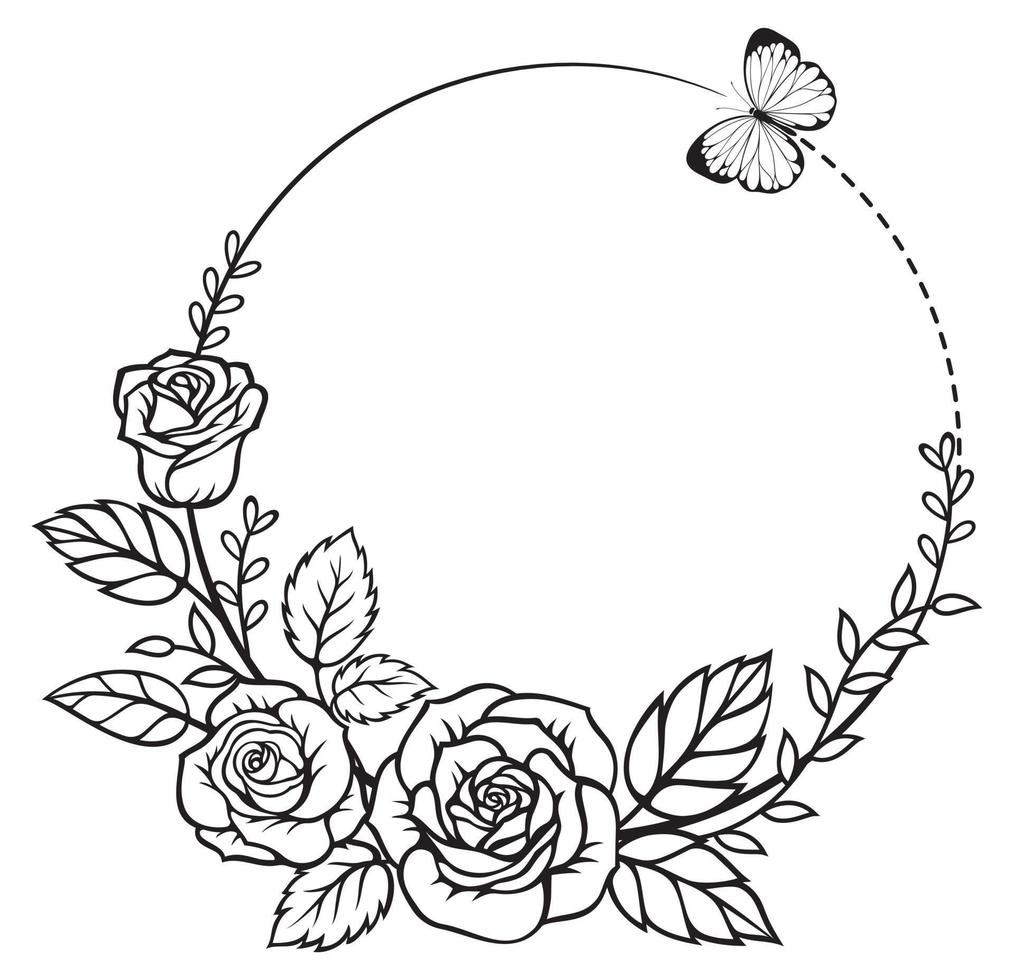 Rose butterfly wreath silhouette vector illustrations