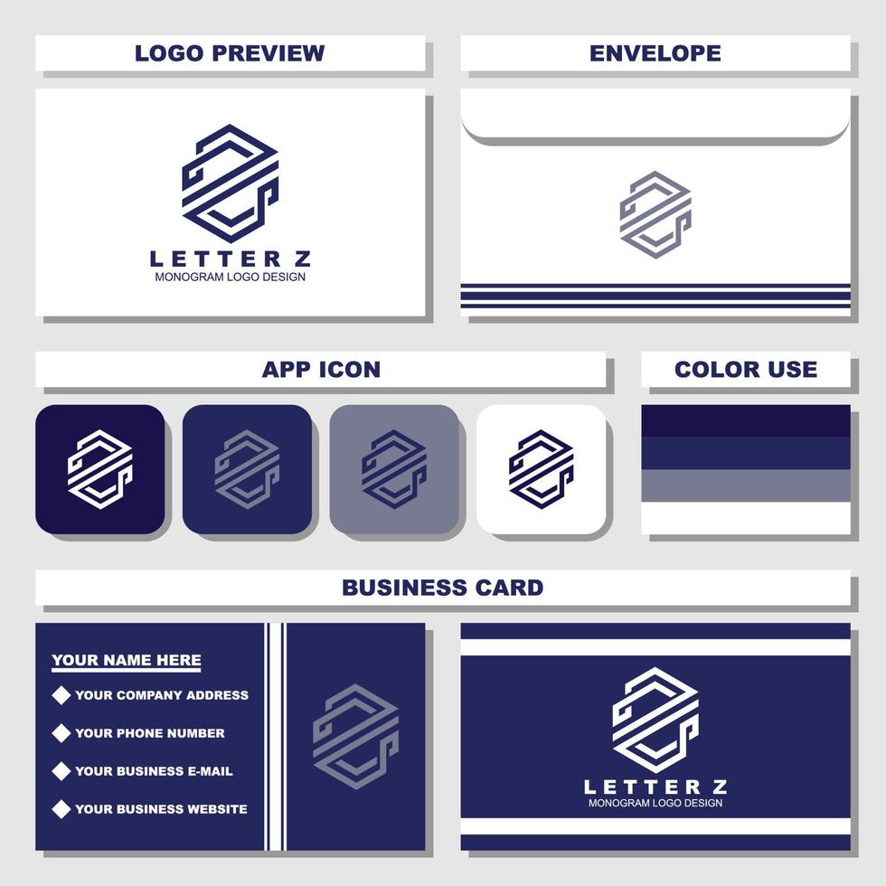 Creative letter Z monogram logo design with business card and envelope template vector