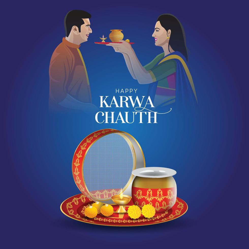 tarjeta del festival feliz karwa chauth con karva chauth es un festival de un día celebrado por mujeres hindúes de algunas regiones de la india, vector