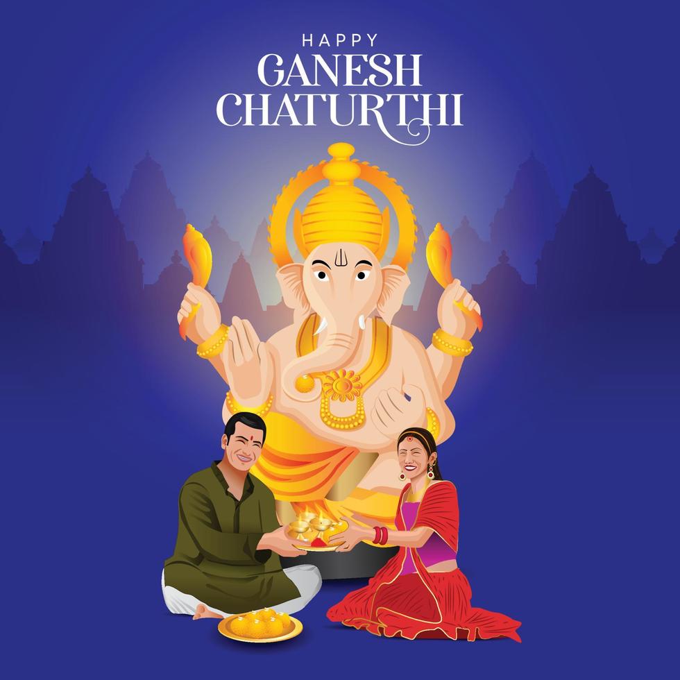 ilustración de lord ganpati en ganesh chaturthi, tarjeta de invitación de cartel de tarjeta vector