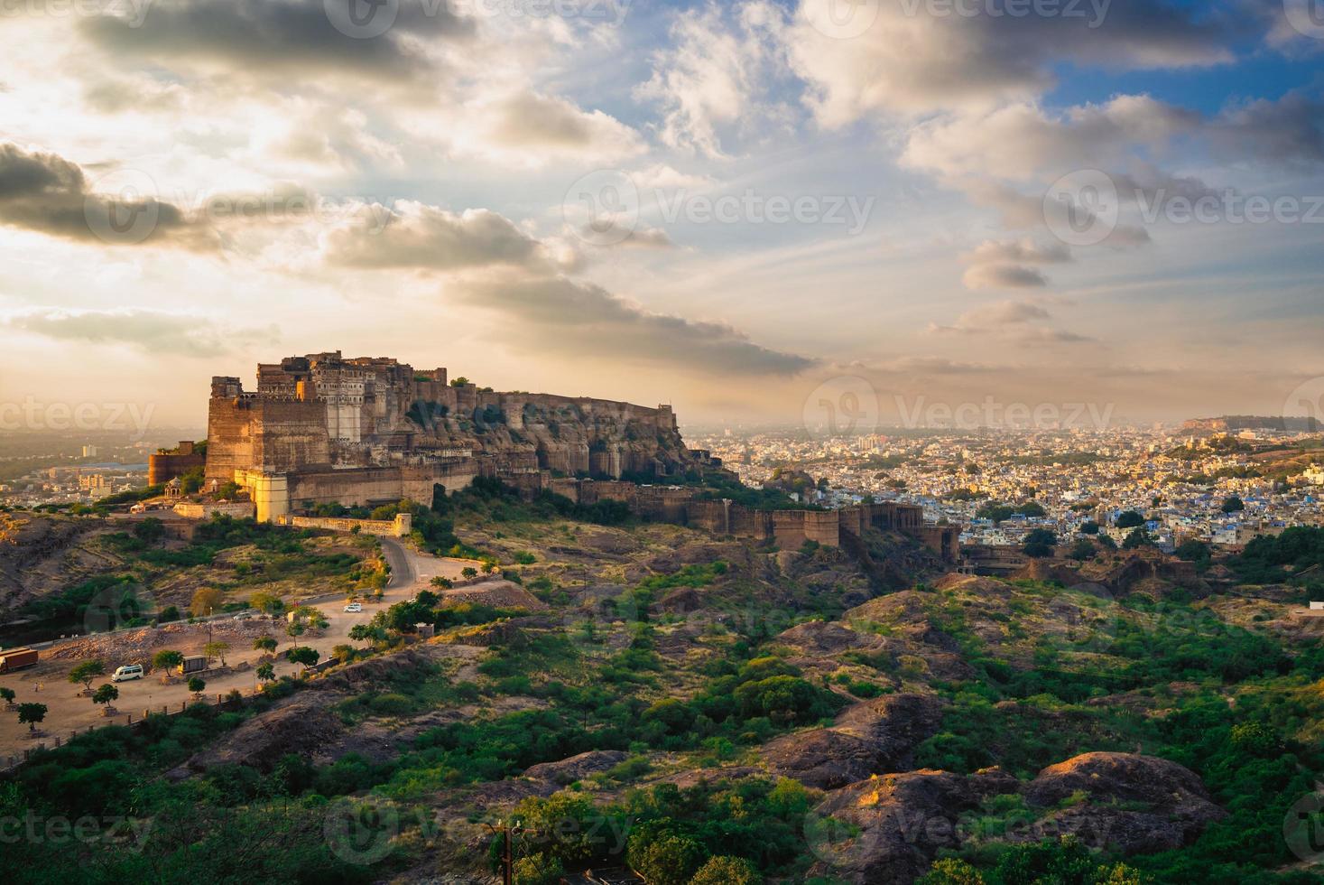 view of mehrangarh fort from singhoria hill in Jodhpur, Rajasthan, India photo