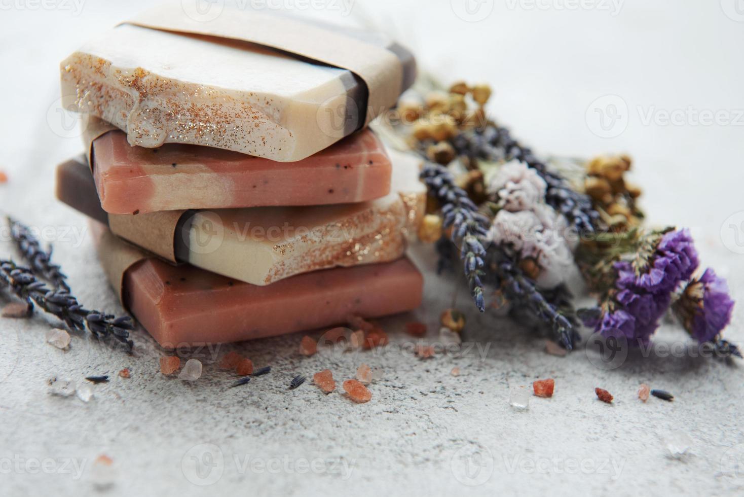 Natural soap with dried flowers photo