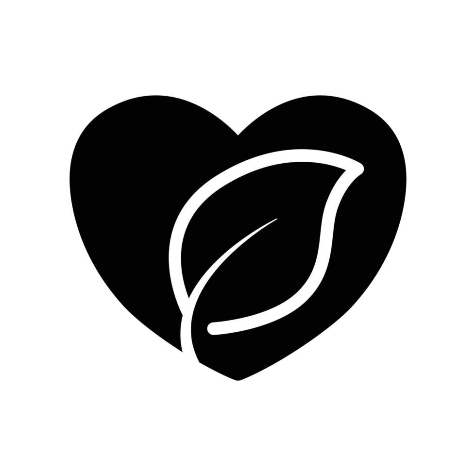 Heart icon with leaf . glyph style. silhouette. suitable for ecology icon. simple design editable. Design template vector