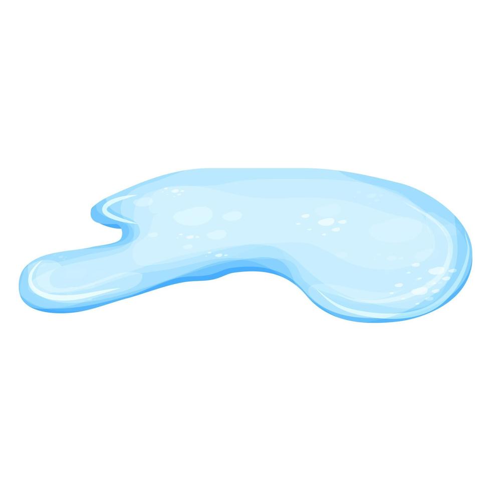 Water puddle in cartoon style isolated on white background. Spill, lake or liquid. Design element. Seasonal object. Vector illustration