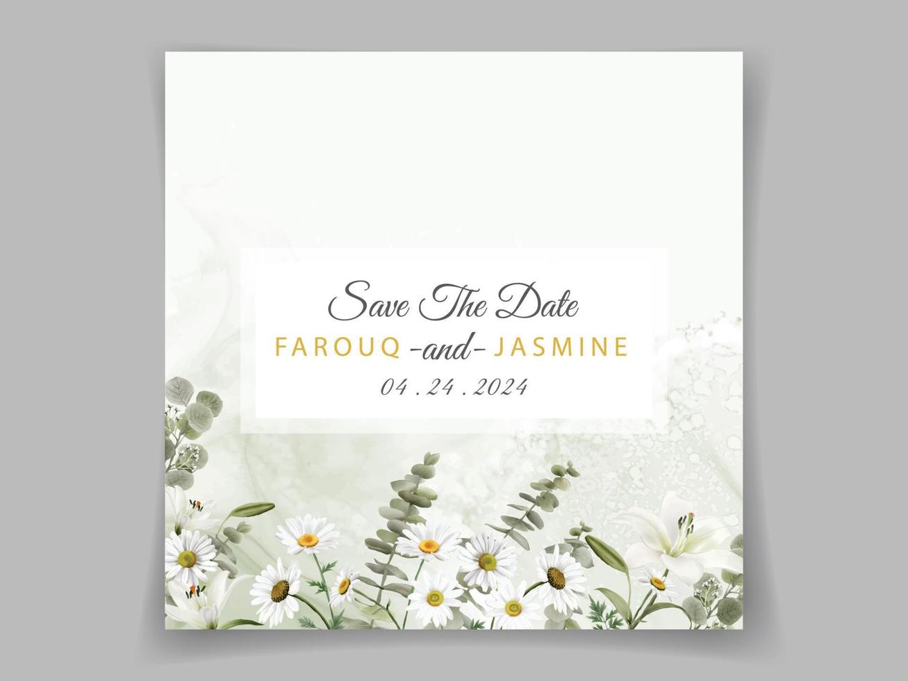 Elegant flowers and leaves wedding invitation card vector