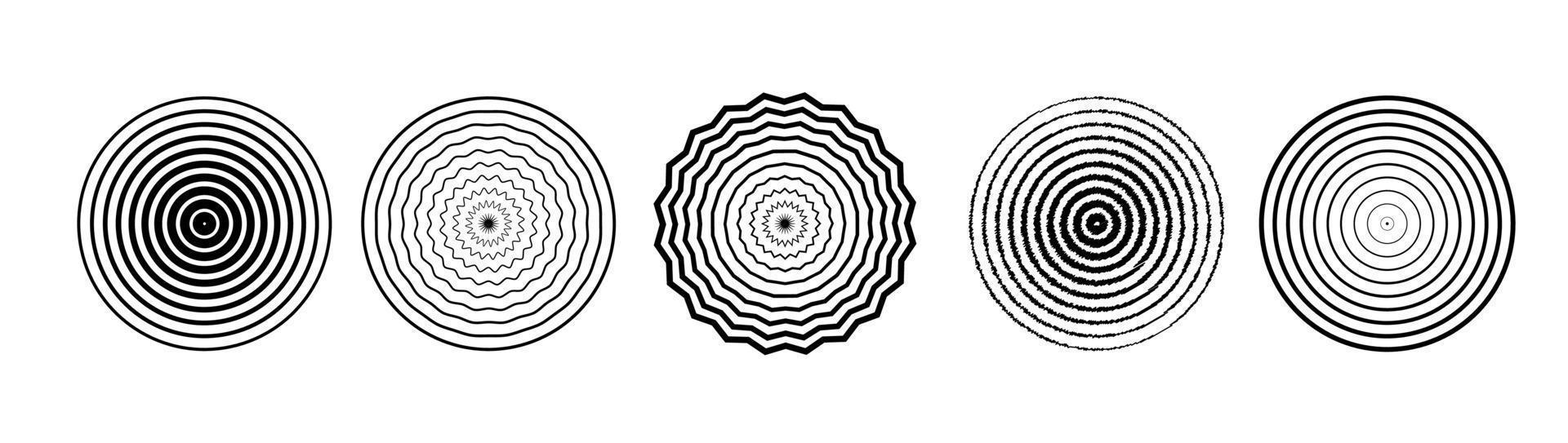 Vector illustration for sound wave. Black and white color ring. Circle rotation target. Radio station signal. Central minimal radial ripple line outline abstraction.