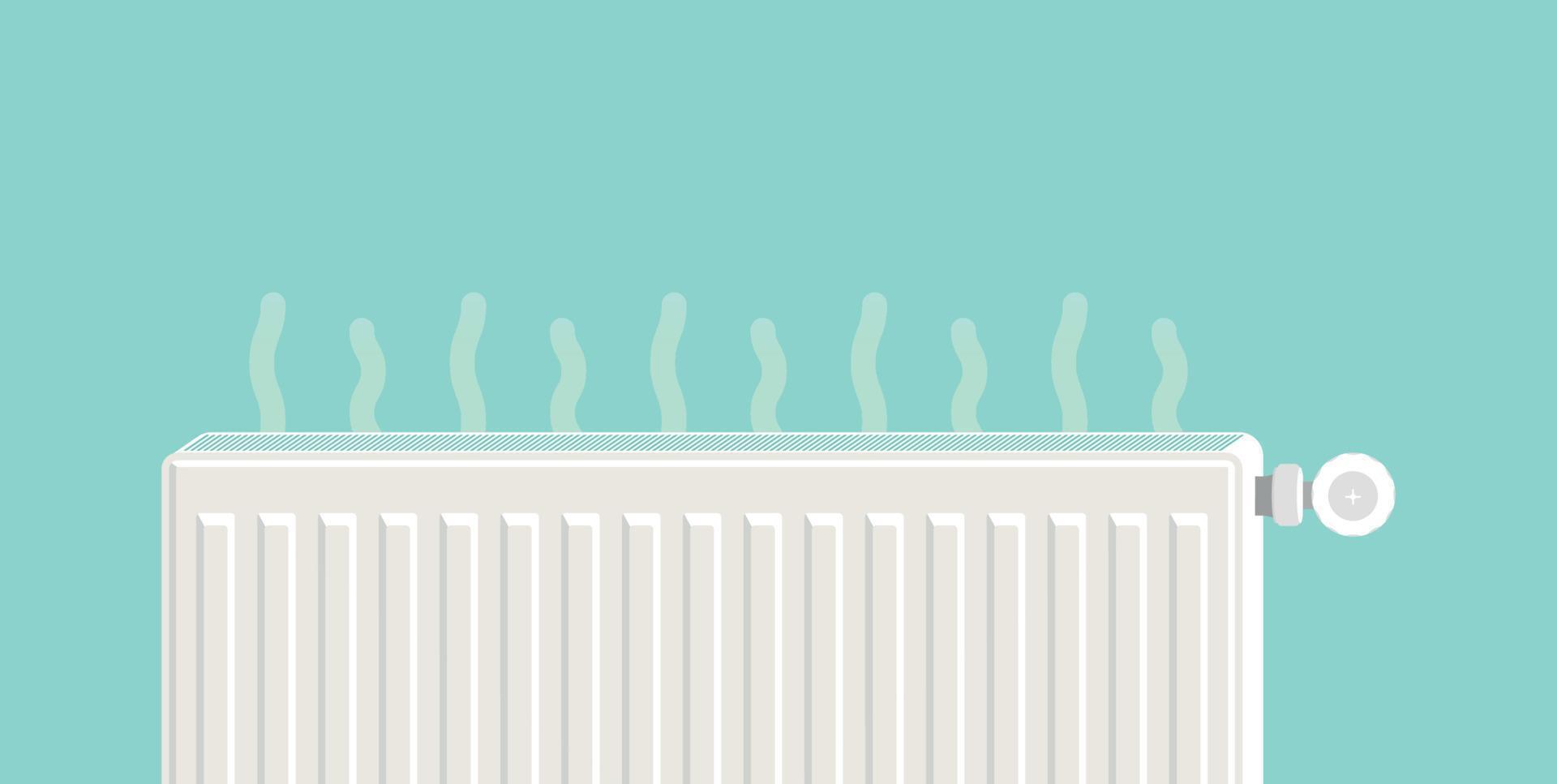 Heating radiator. Metal radiator for heating systems. Flat design style. The temperature of the opened radiator goes up into the room 6401305 Vector Art at Vecteezy