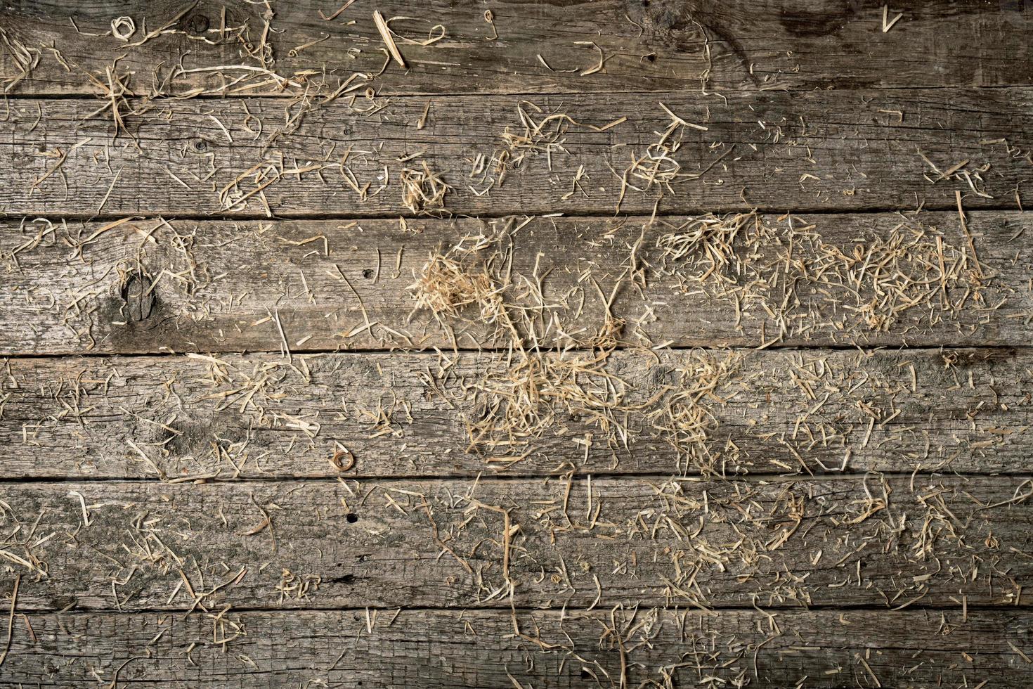 Wooden background with shabby boards covered with straw photo