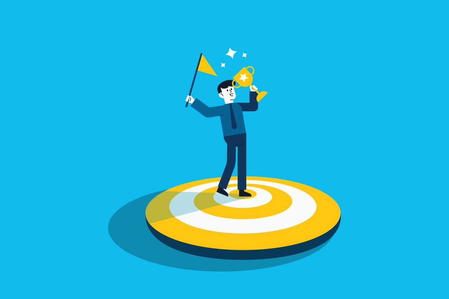 Businessman holding flag in the middle of target . Concept design for goals achievement and targets achieved vector