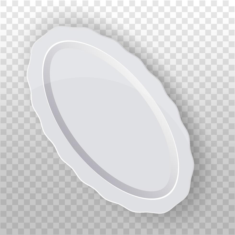 White oval plate with a wavy edge. Clean tableware for the kitchen. Porcelain. Vector template for food display. Top view