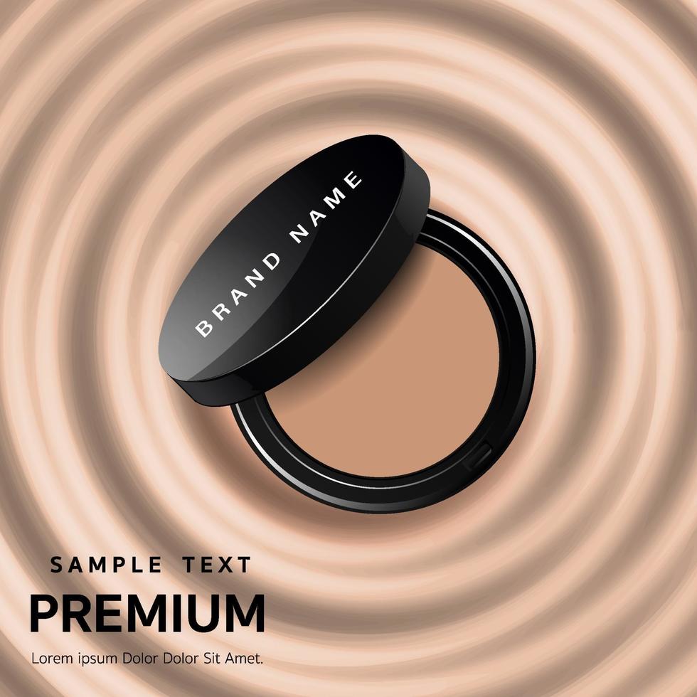 Compact foundation ads, attractive makeup essential product with texture isolated on background, 3d illustration vector