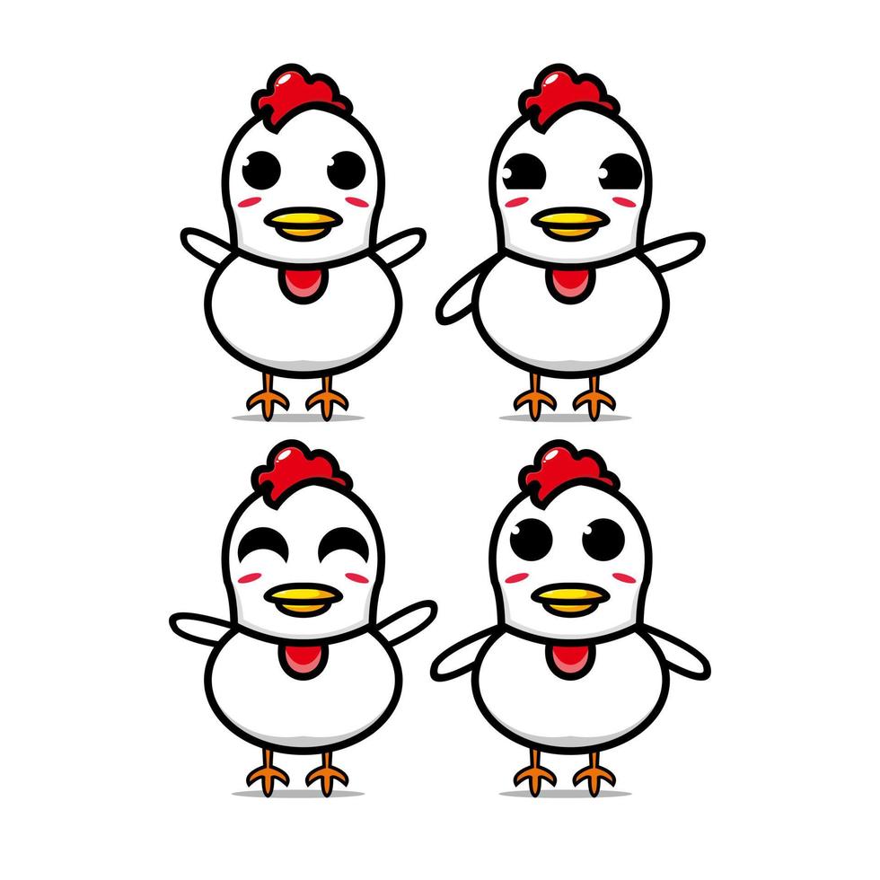 linda colección de juegos de pollo. ilustración vectorial caricatura de estilo plano de personaje de mascota de pollo. aislado sobre fondo blanco. concepto de paquete de idea de logotipo de mascota de pollo de personaje lindo vector