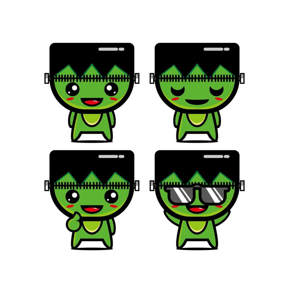 Cute collection of zombie sets. Vector illustration of flat cartoon face character mascot. Isolated on a white background. Cute zombie character mascot logo idea bundle concept