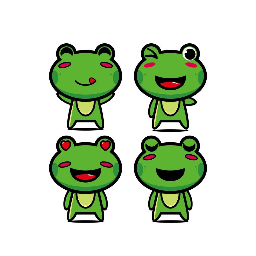 Cute frog set collection. Vector illustration frog mascot character flat style cartoon. Isolated on white background. Cute character frog mascot logo idea bundle concept