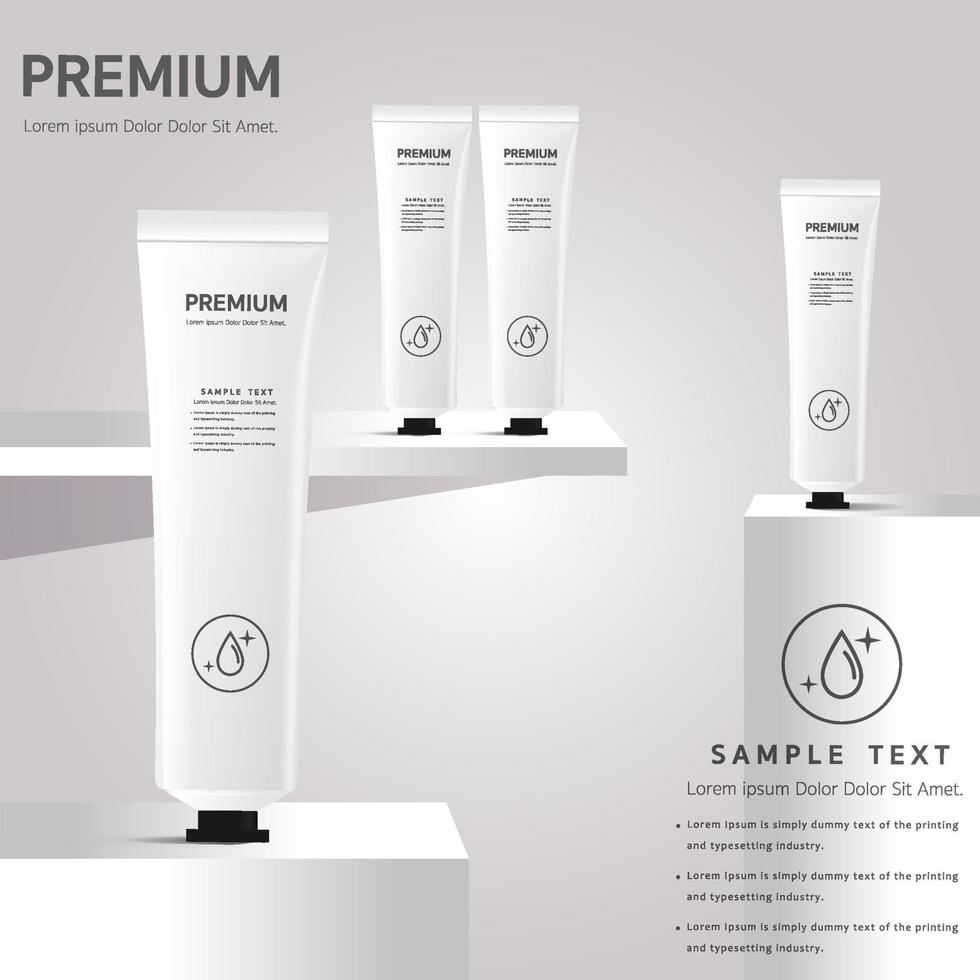 White plastic tube with black rotating lid placed on marble floor With beautiful leaves vector