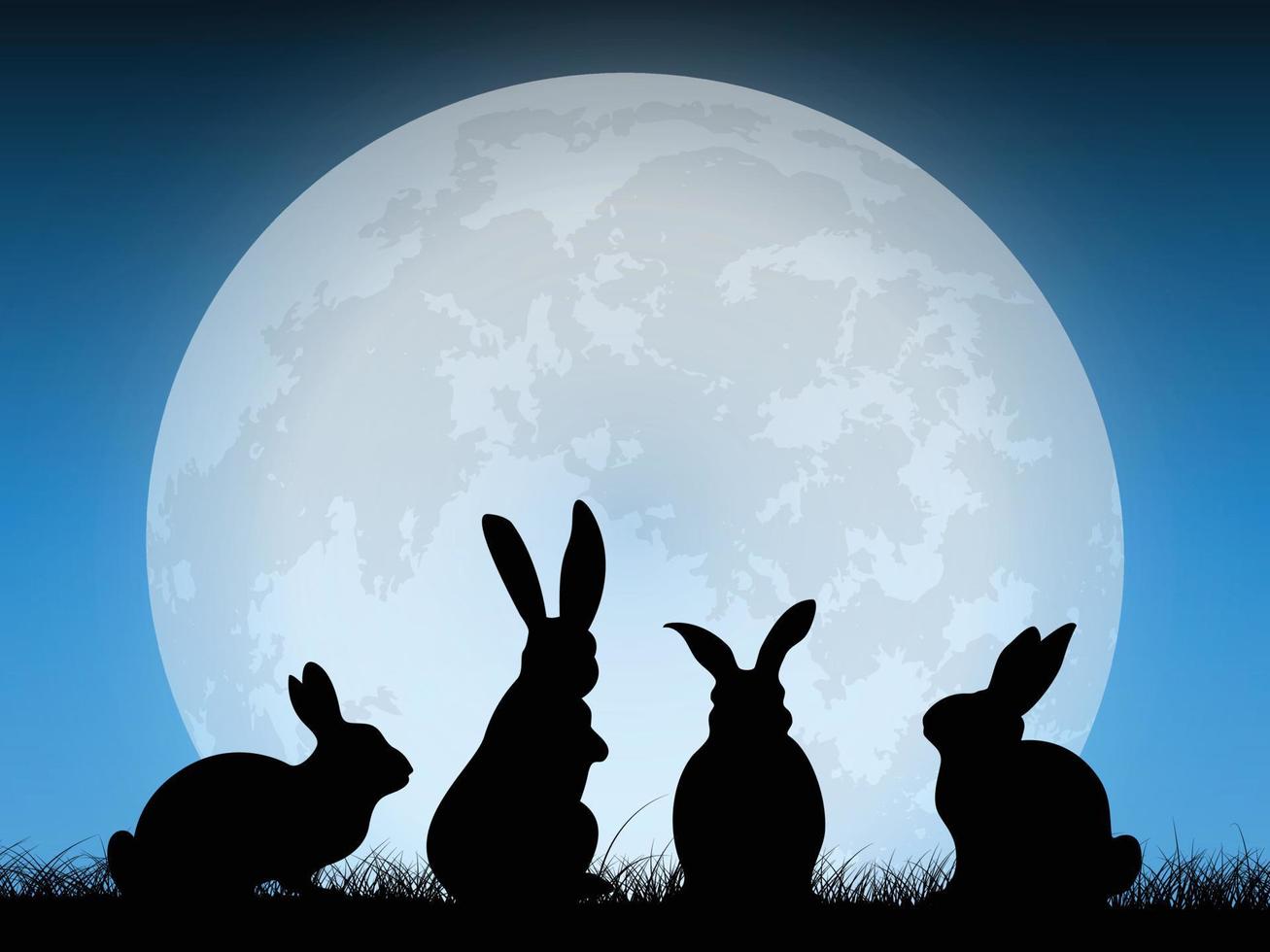 moon and rabbit vector