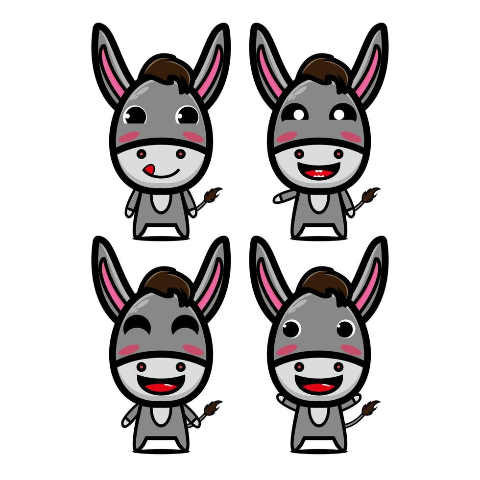 linda colección de juegos de burros. ilustración vectorial burro mascota personaje estilo plano dibujos animados. aislado sobre fondo blanco. lindo personaje burro mascota logo idea paquete concepto vector