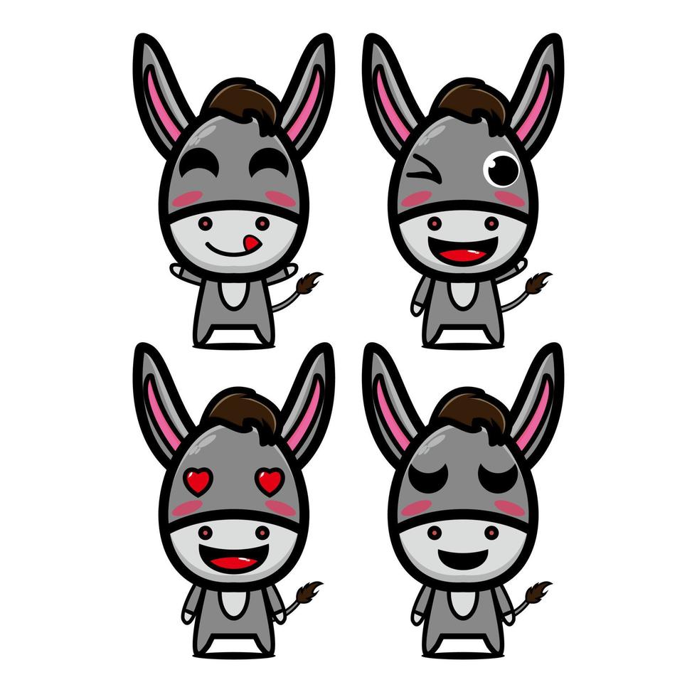 Cute donkey set collection. Vector illustration donkey mascot character flat style cartoon. Isolated on white background. Cute character donkey mascot logo idea bundle concept