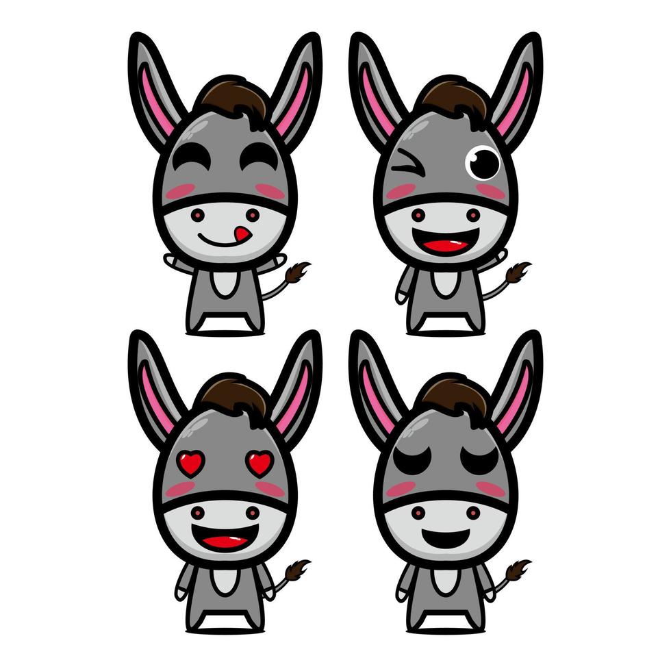 linda colección de juegos de burros. ilustración vectorial burro mascota personaje estilo plano dibujos animados. aislado sobre fondo blanco. lindo personaje burro mascota logo idea paquete concepto vector