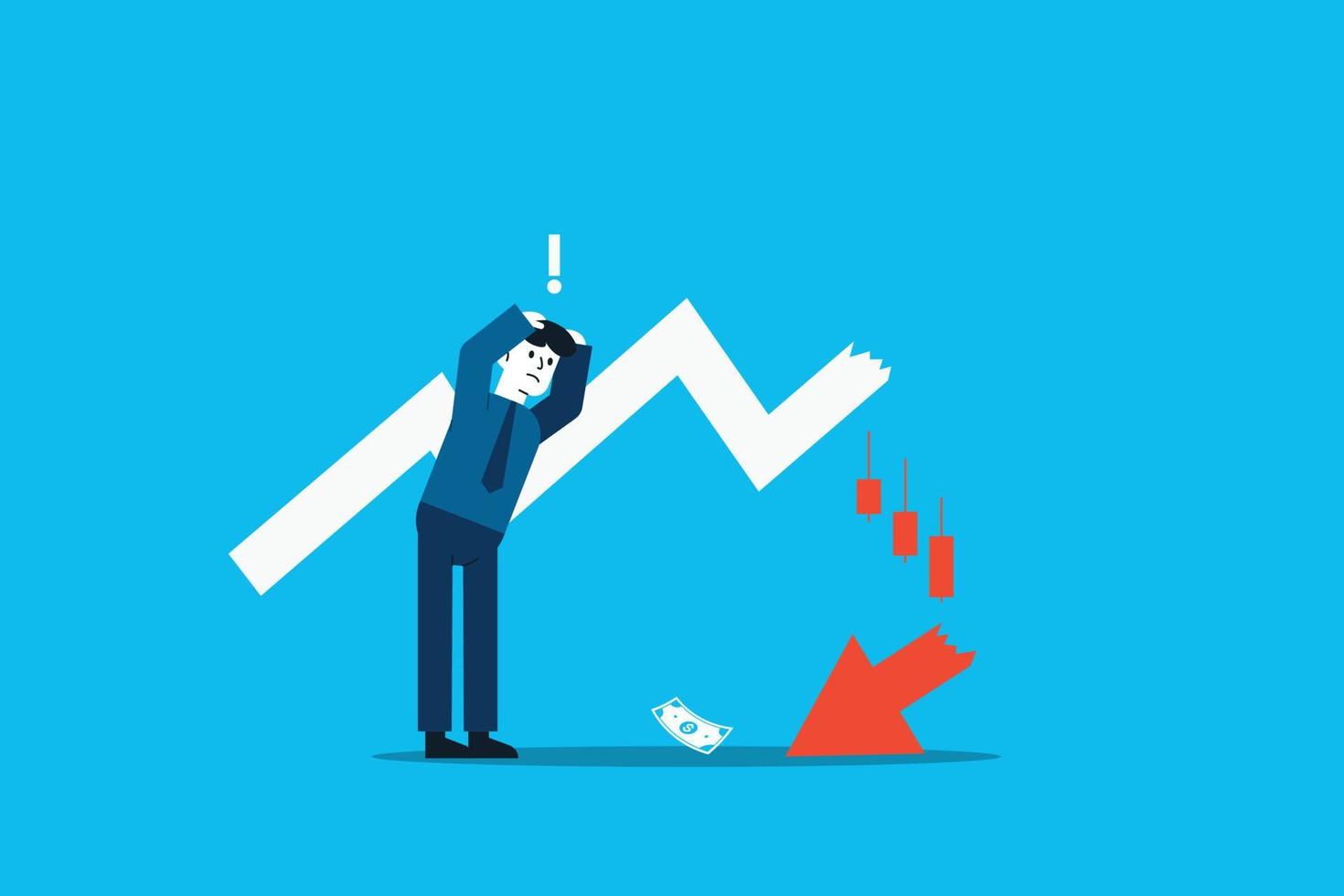 The ups and downs of the stock market. businessman investor fall on uncertainty, volatile up and down arrow profit graph vector