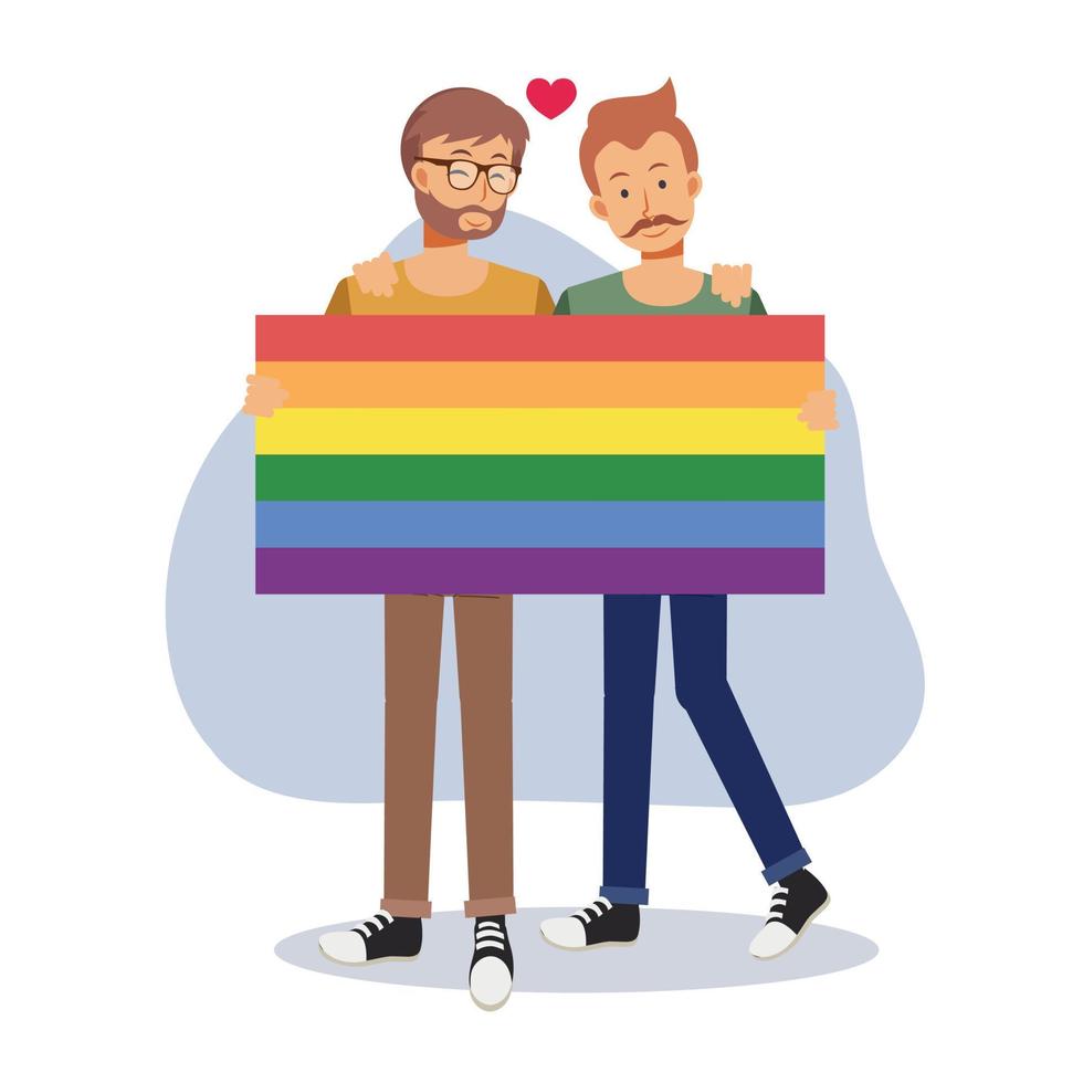 celebrate pride month, Concept of lgbt or bisexual couple, love and romance.rainbow heart.pride parade.Flat Vector cartoon character illustration.