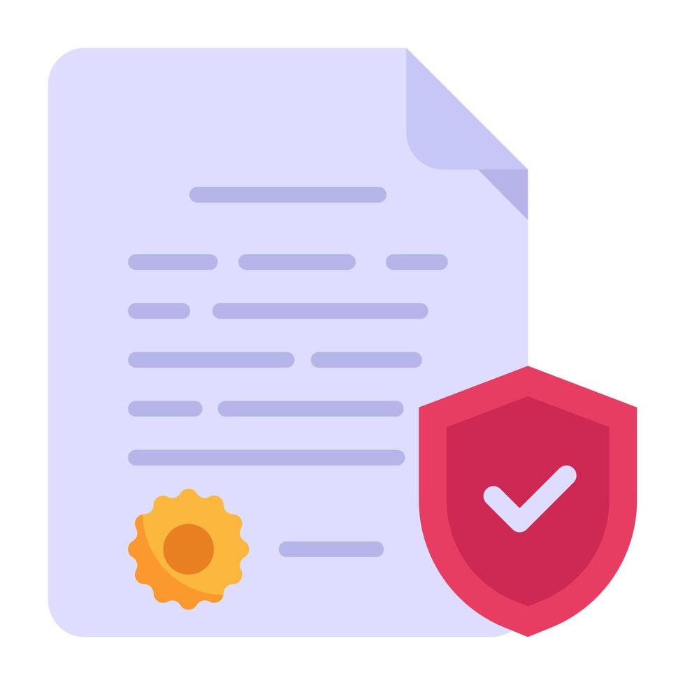 Verified shield on paper denoting a flat icon of secure contract vector